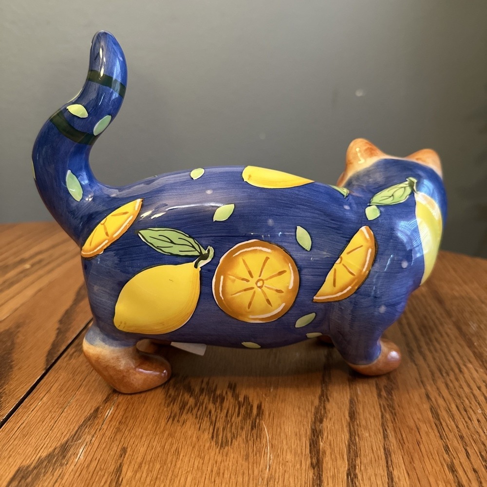 Vintage Ganz Bella Casa Ceramic Cat Lemons Rare - Picture 4 of 5